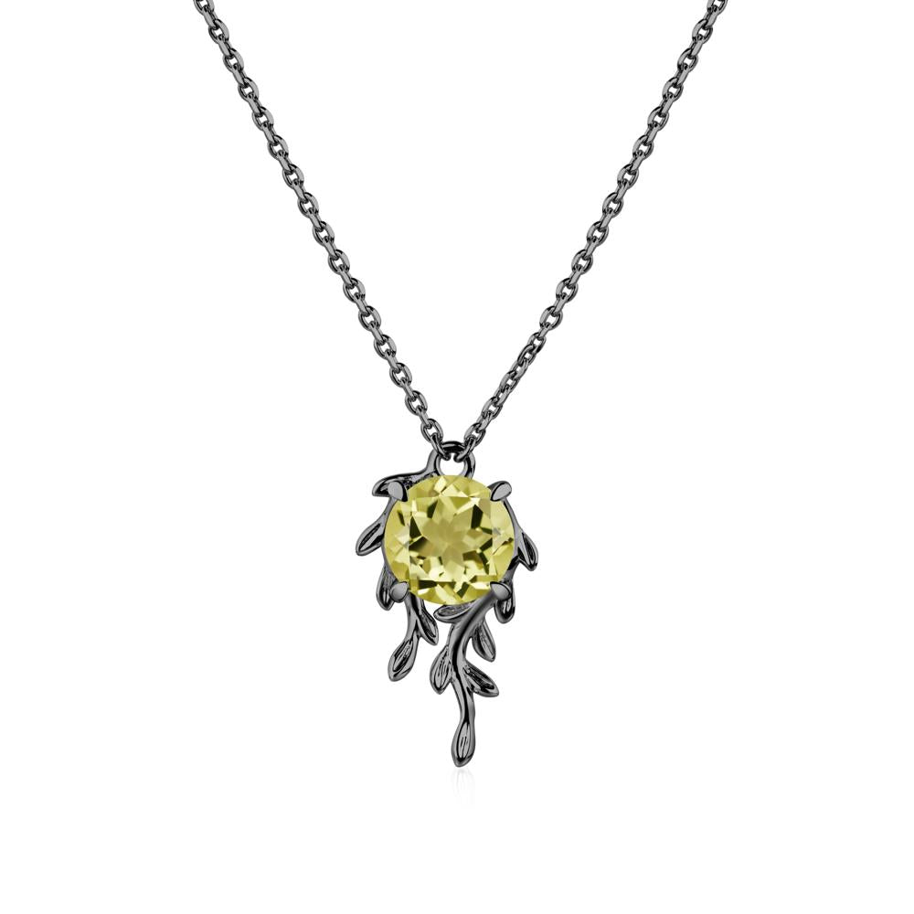 Round Cut Lemon Quartz Necklace - LUO Jewelry #metal_black finish sterling silver