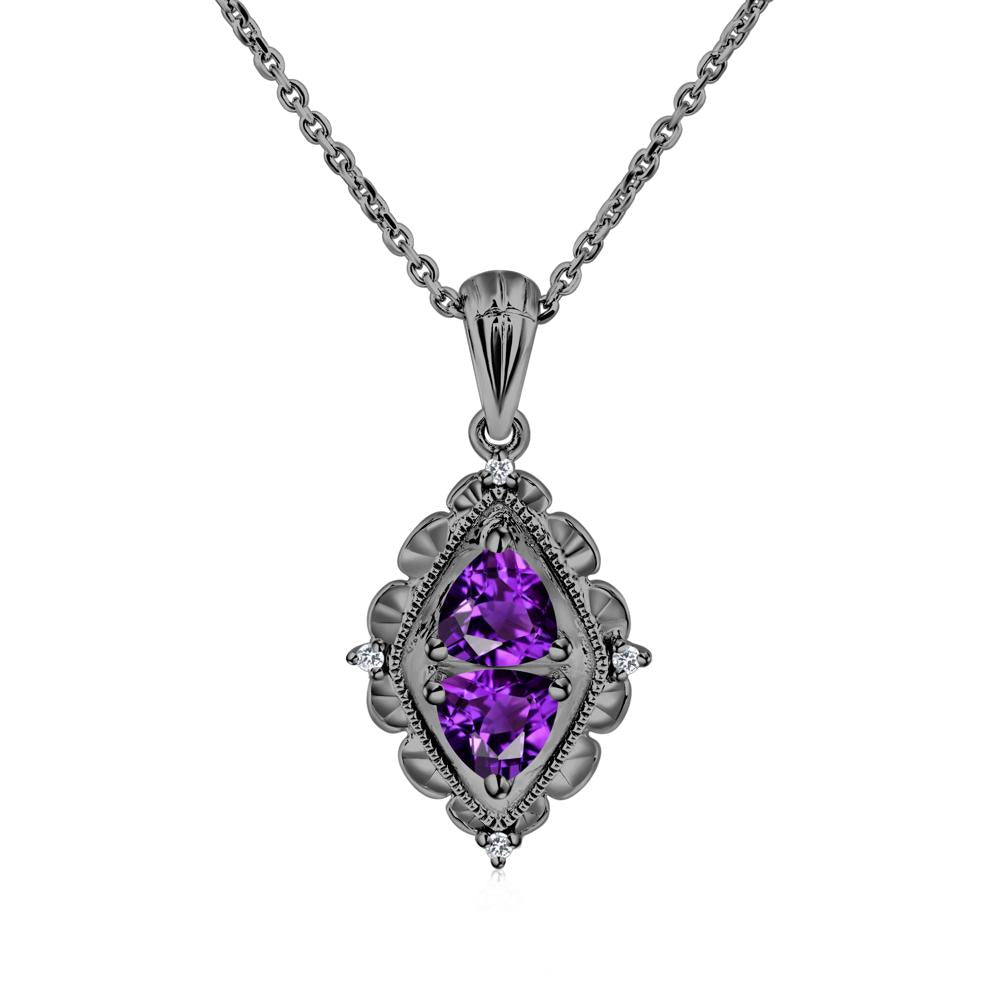 Amethyst Two Stone Necklace - LUO Jewelry #metal_black finish sterling silver