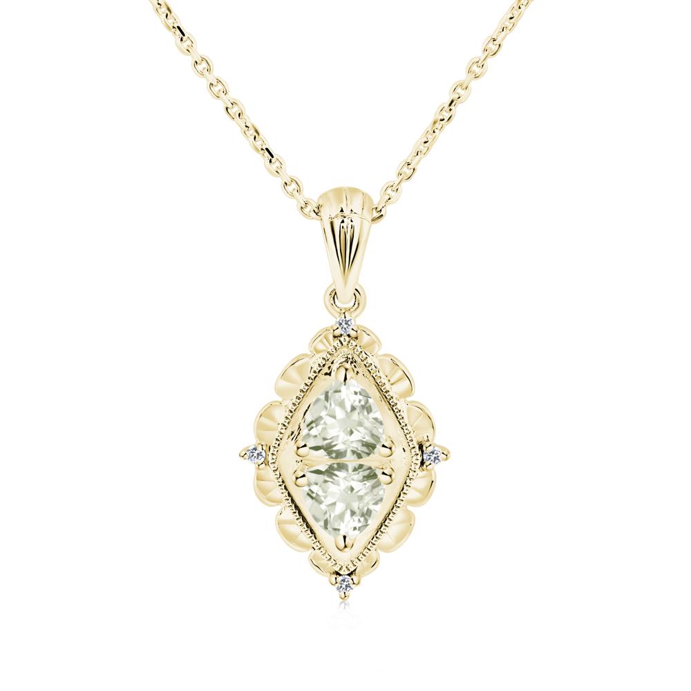 Vintage Two Stone Green Amethyst Necklace - LUO Jewelry #metal_18k yellow gold