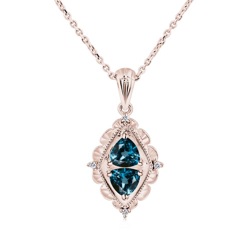 Vintage Two Stone London Blue Topaz Necklace - LUO Jewelry #metal_14k rose gold