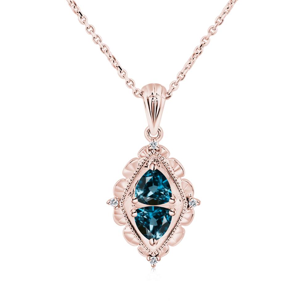 Vintage Two Stone London Blue Topaz Necklace - LUO Jewelry #metal_18k rose gold