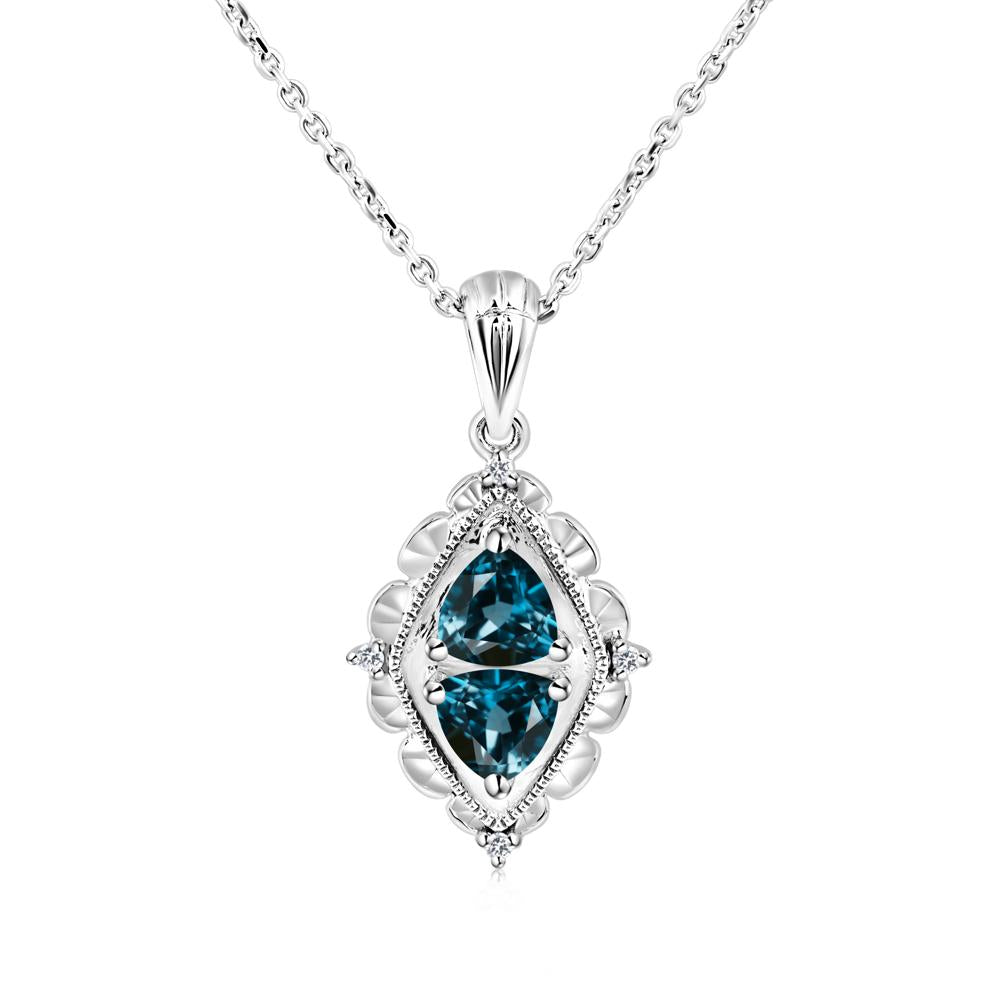Vintage Two Stone London Blue Topaz Necklace - LUO Jewelry #metal_18k white gold