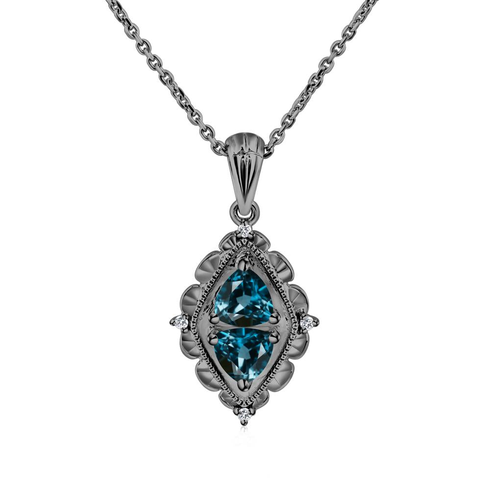 Vintage Two Stone London Blue Topaz Necklace - LUO Jewelry #metal_black finish sterling silver