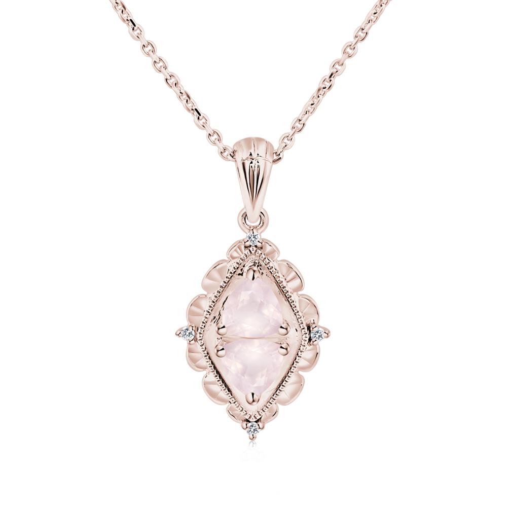 Rose Quartz Milgrain Necklace - LUO Jewelry #metal_14k rose gold