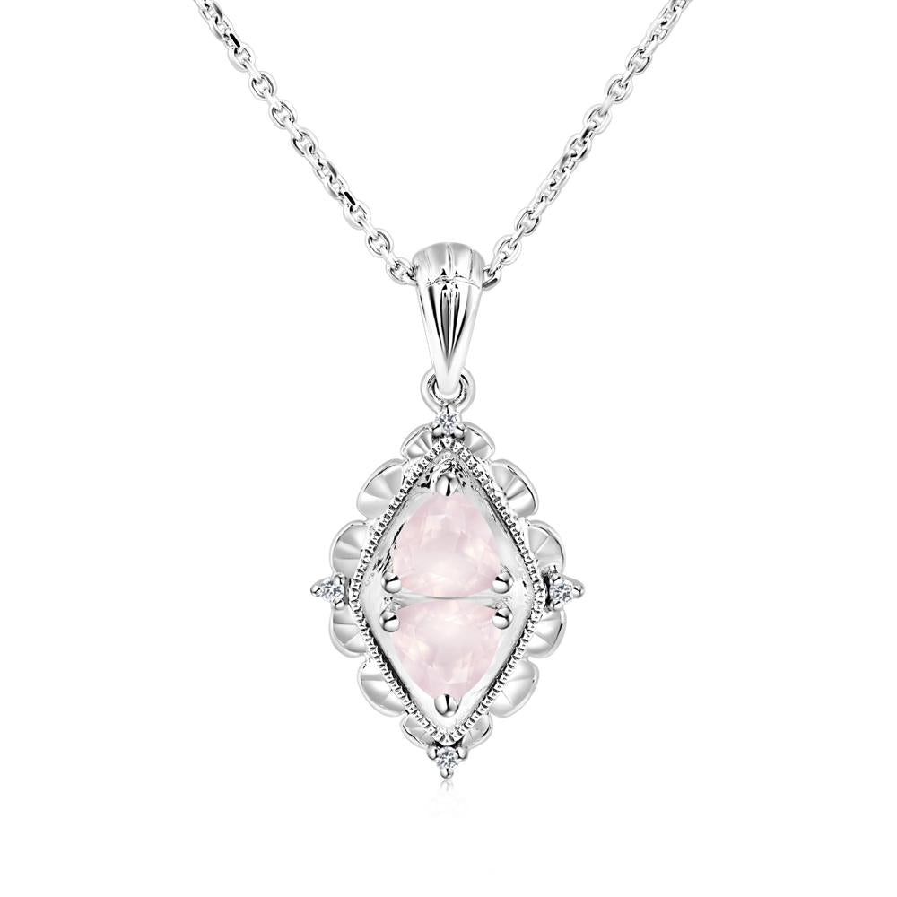 Rose Quartz Milgrain Necklace - LUO Jewelry #metal_14k white gold