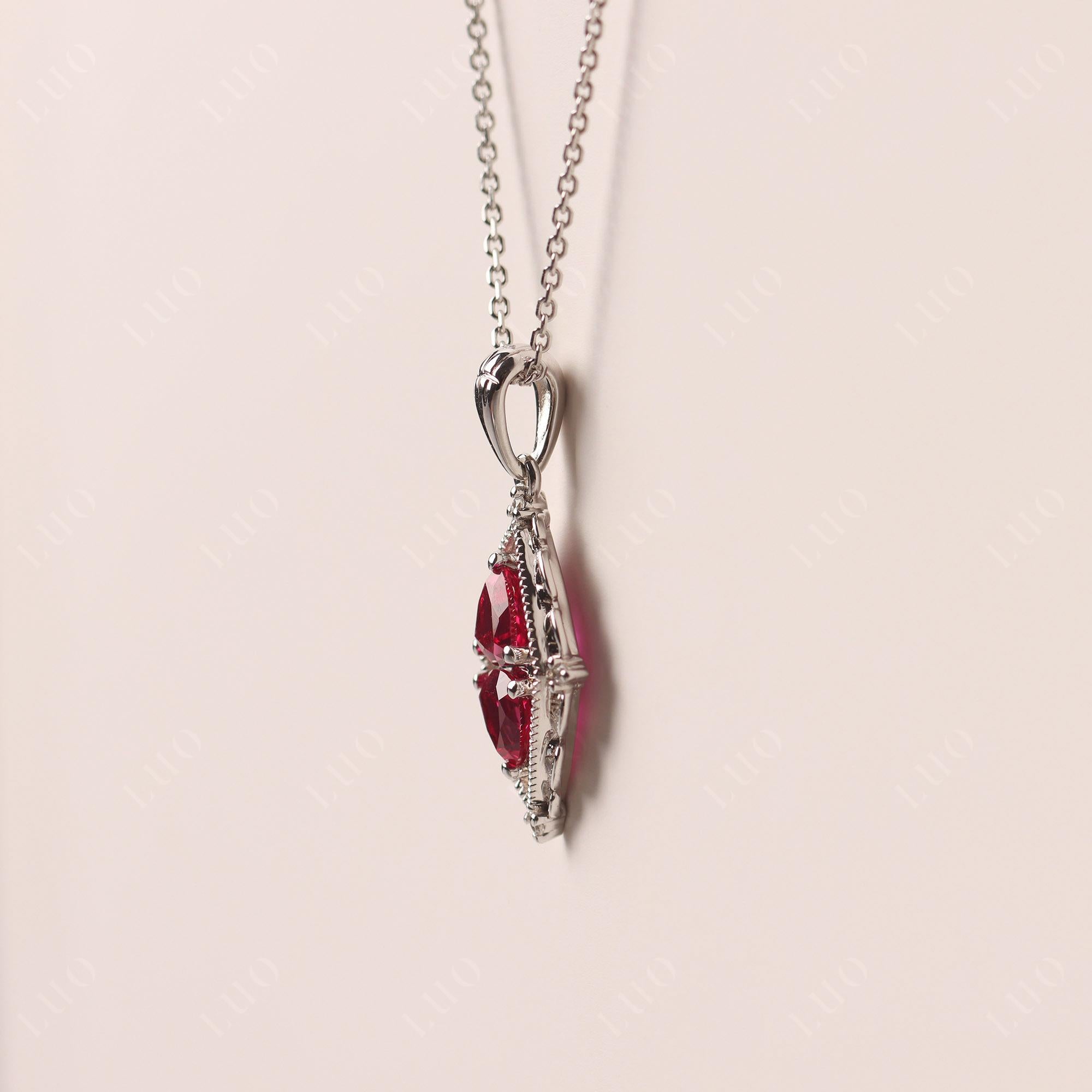 Vintage Two Stone Ruby Necklace - LUO Jewelry