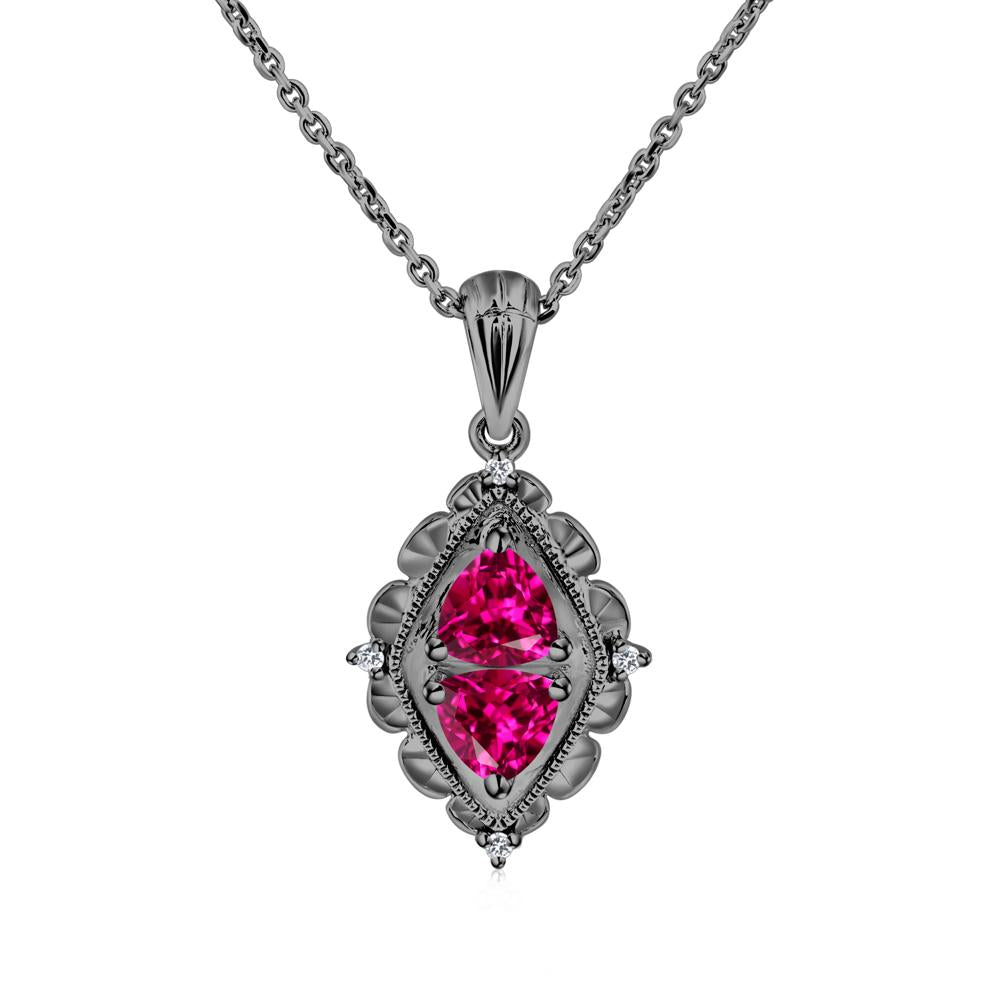 Vintage Two Stone Ruby Necklace - LUO Jewelry #metal_black finish sterling silver