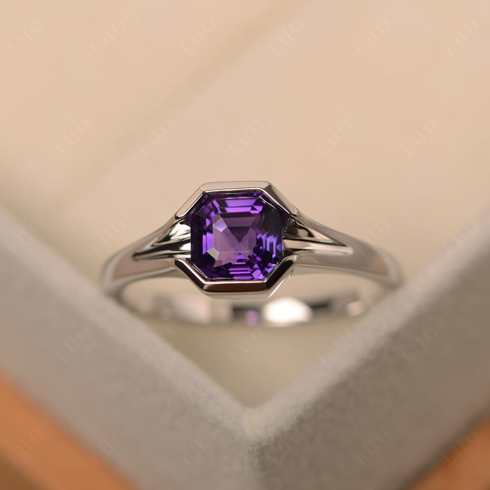 Amethyst Bezel Set Engagement Ring - LUO Jewelry