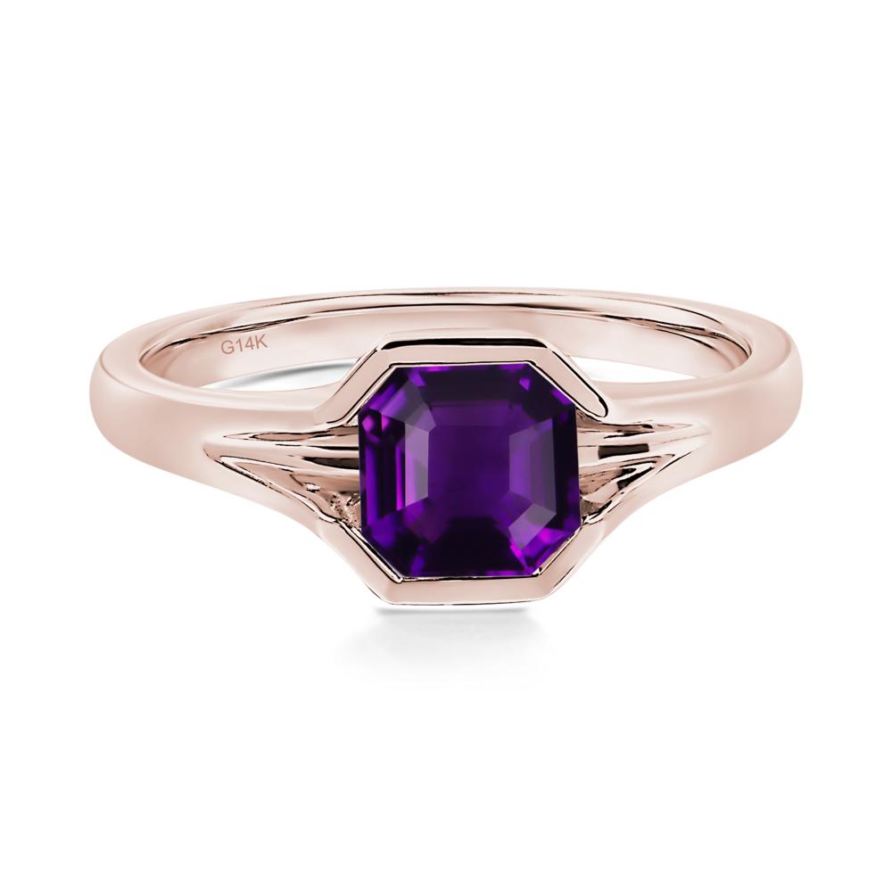 Amethyst Bezel Set Engagement Ring - LUO Jewelry #metal_14k rose gold