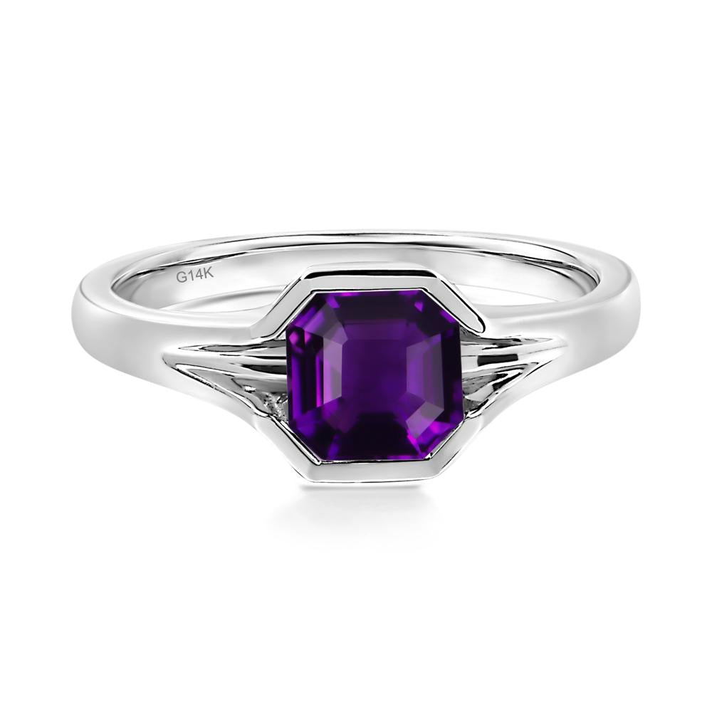 Amethyst Bezel Set Engagement Ring - LUO Jewelry #metal_14k white gold