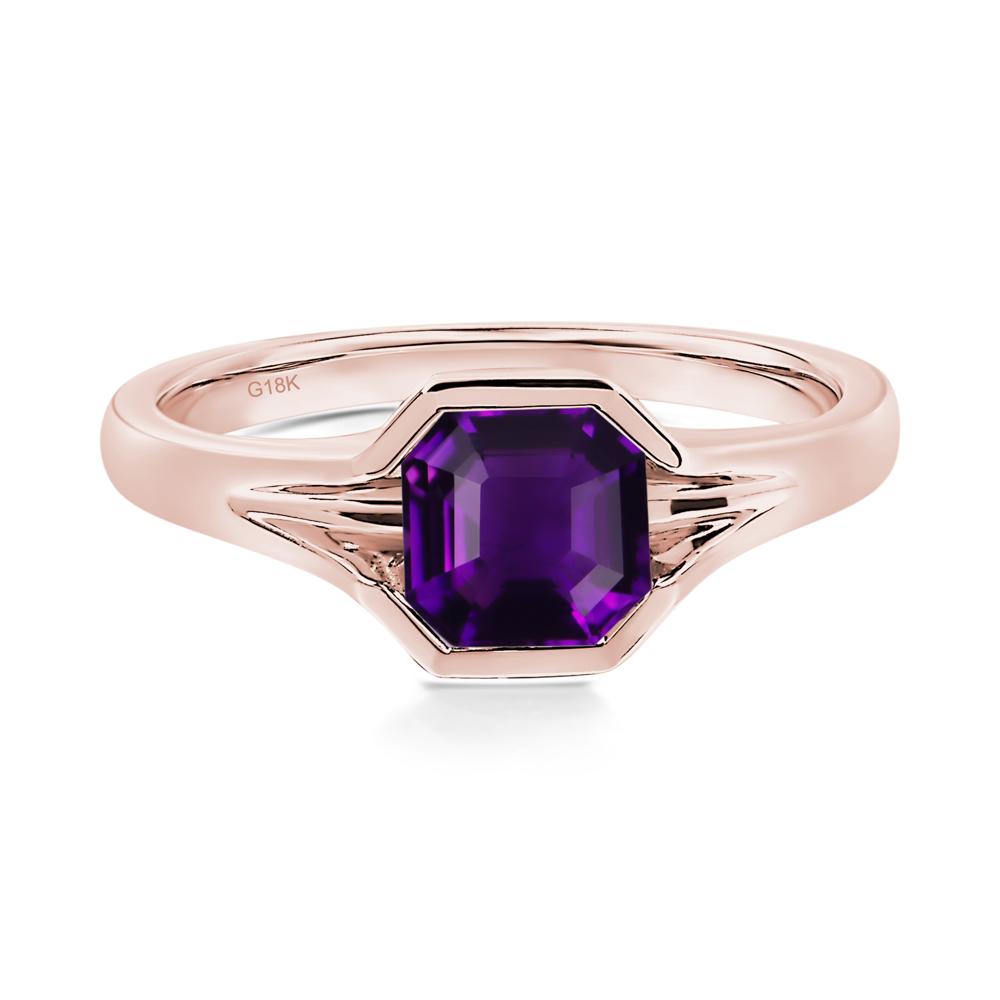 Amethyst Bezel Set Engagement Ring - LUO Jewelry #metal_18k rose gold