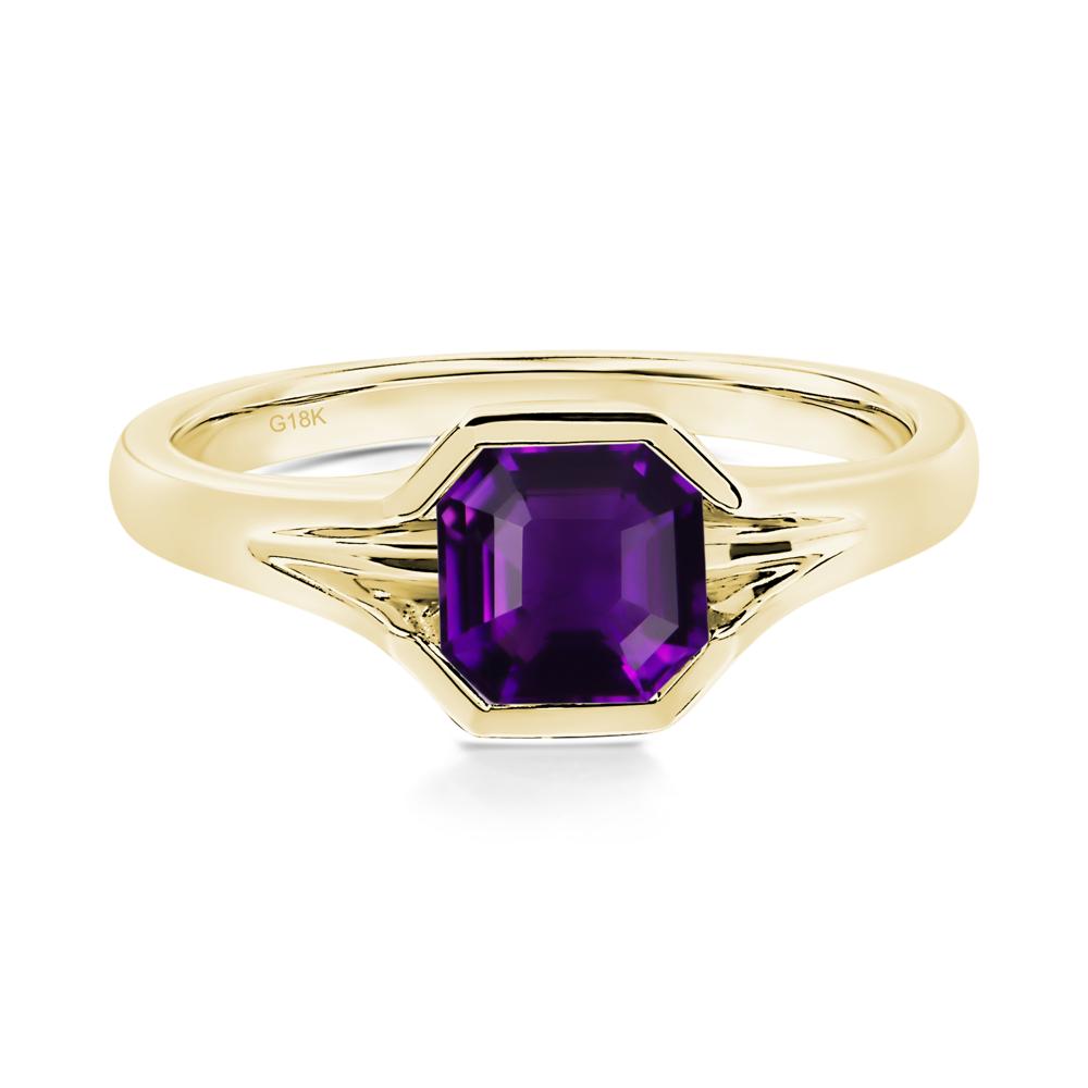 Amethyst Bezel Set Engagement Ring - LUO Jewelry #metal_18k yellow gold