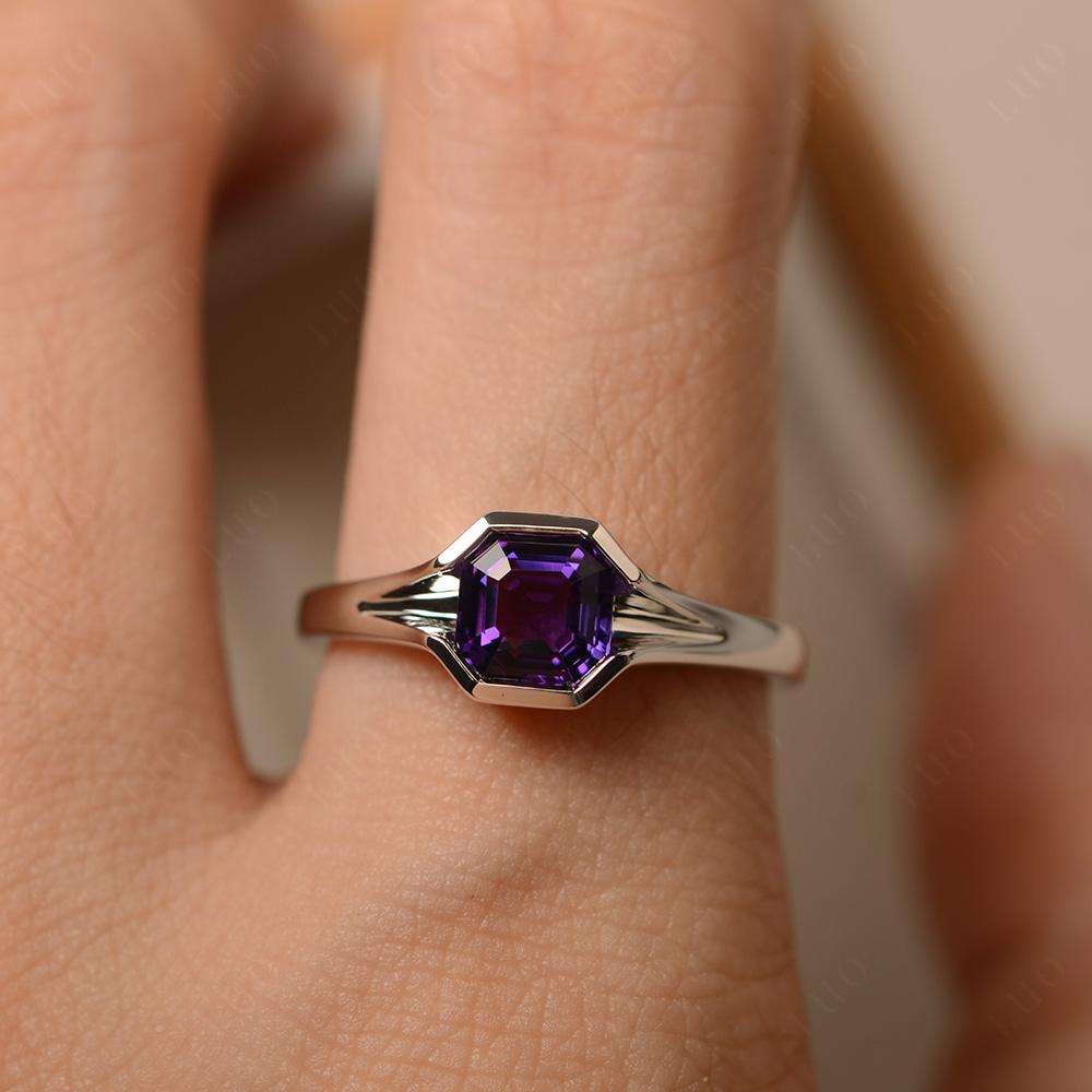 Amethyst Bezel Set Engagement Ring - LUO Jewelry
