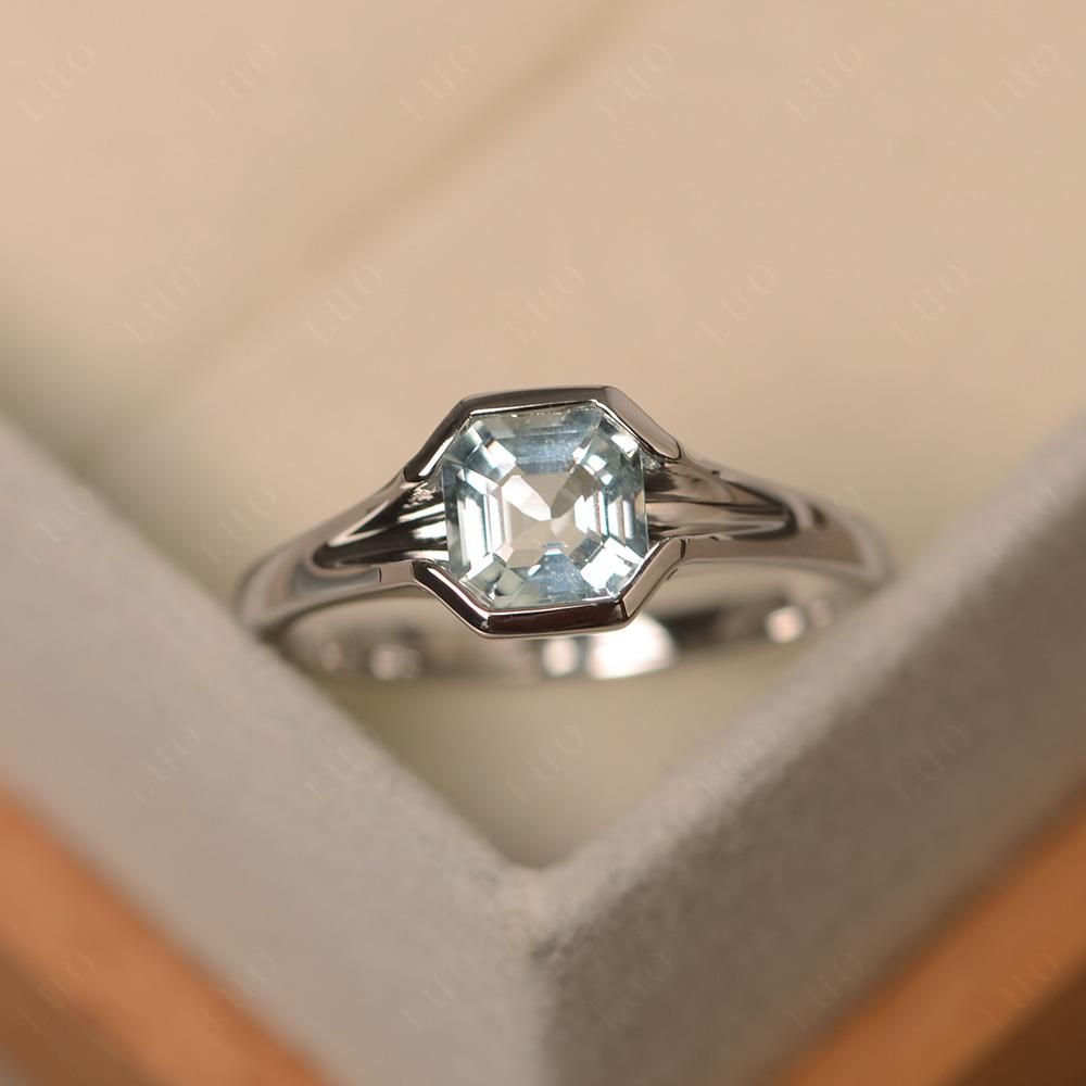 Aquamarine Bezel Engagement Ring - LUO Jewelry