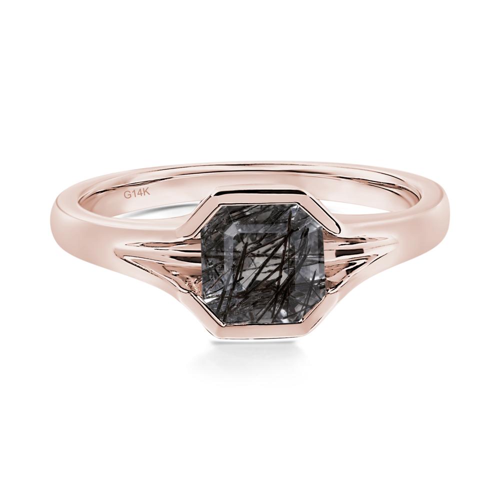 Black Rutilated Quartz Bezel Solitaire Ring - LUO Jewelry #metal_14k rose gold