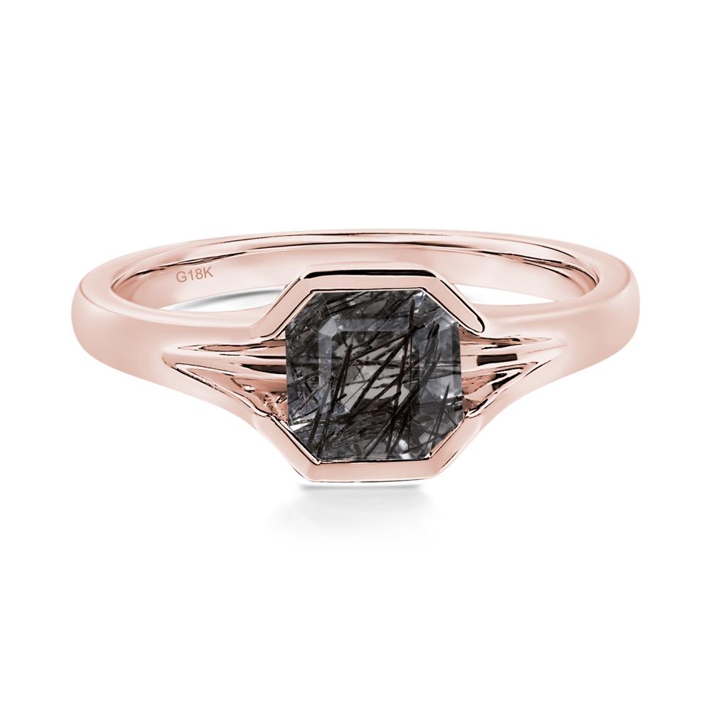 Black Rutilated Quartz Bezel Solitaire Ring - LUO Jewelry #metal_18k rose gold