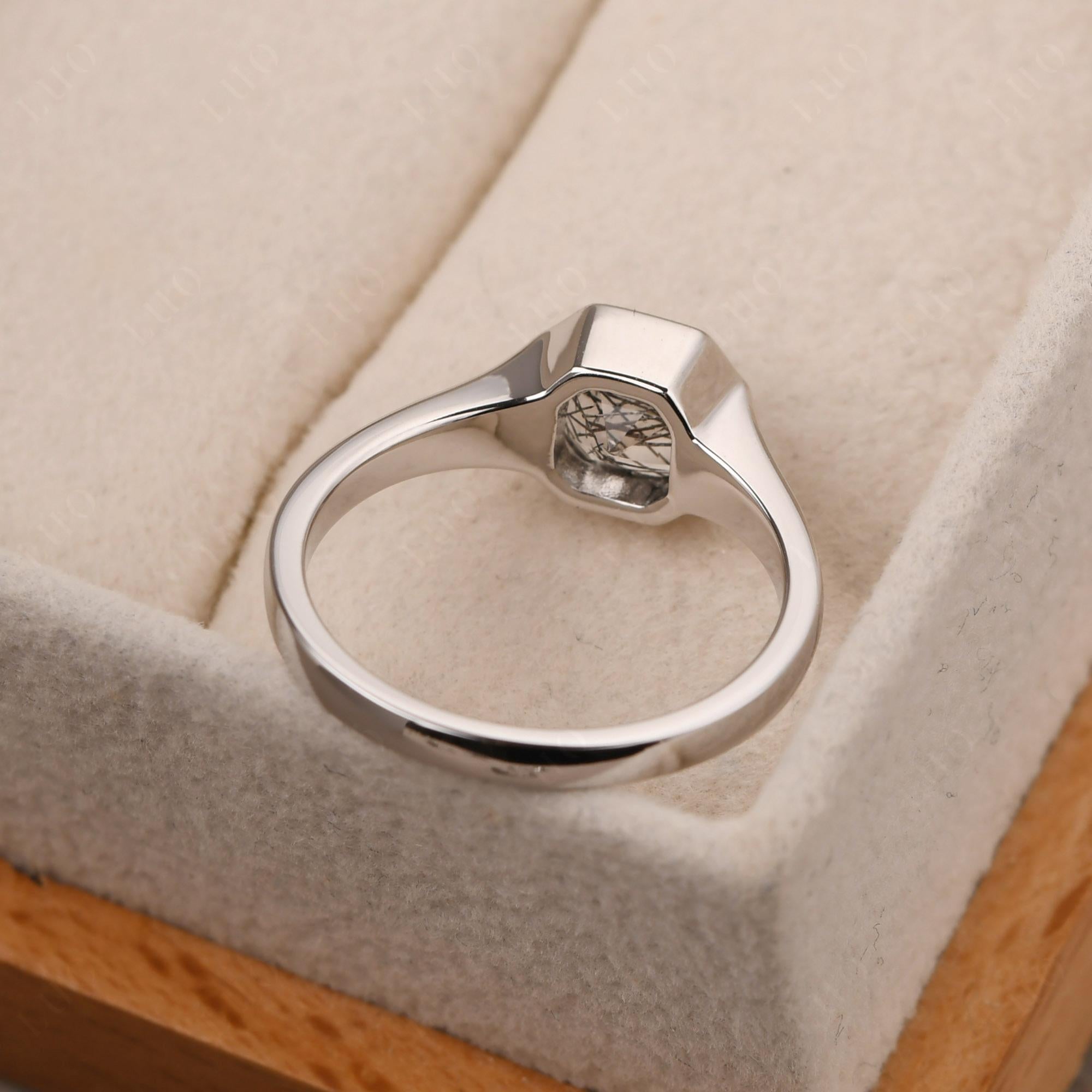Black Rutilated Quartz Bezel Solitaire Ring - LUO Jewelry