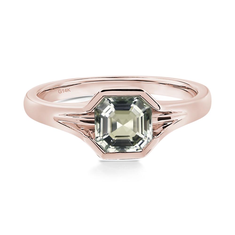 Green Amethyst Bezel Set Engagement Ring - LUO Jewelry #metal_14k rose gold