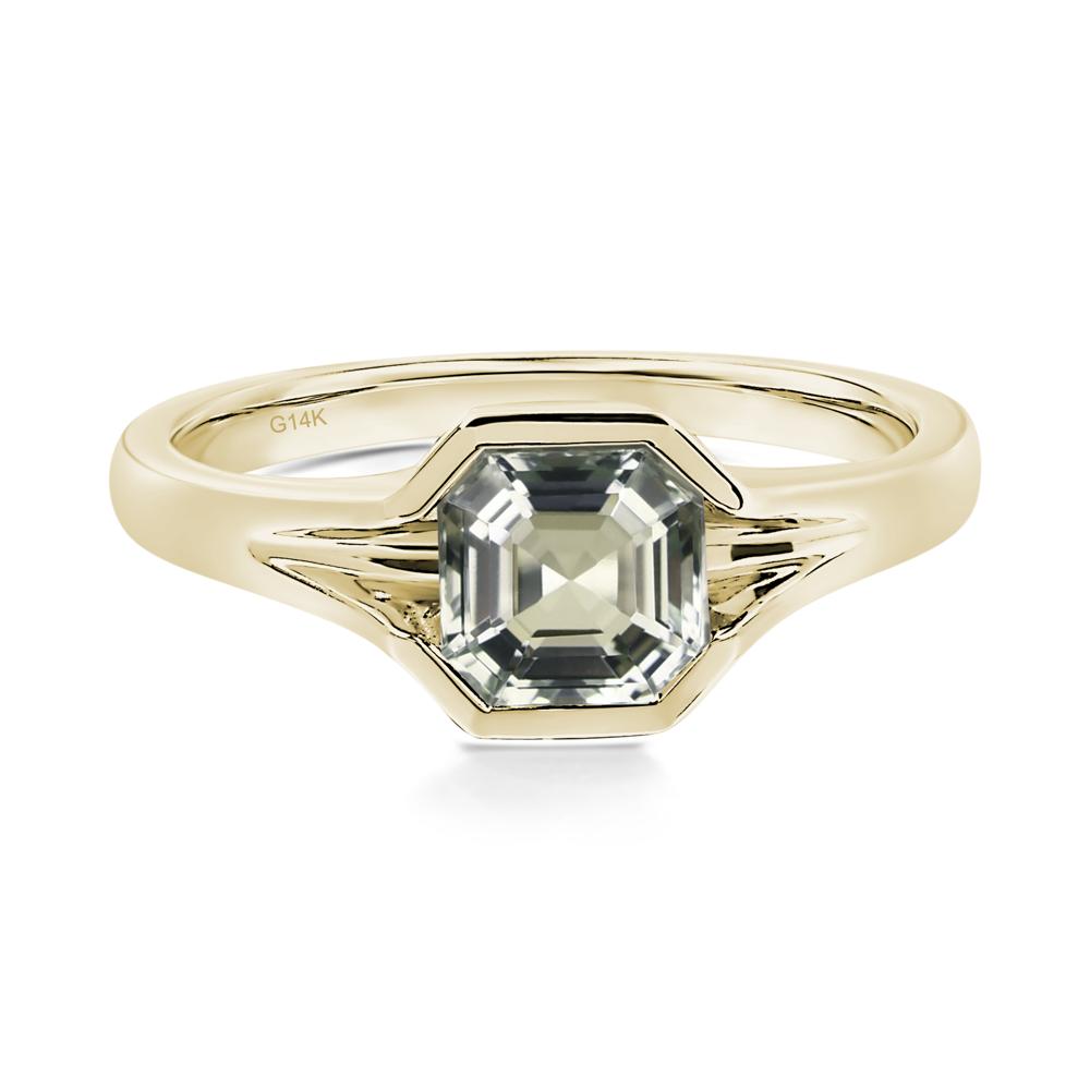 Green Amethyst Bezel Set Engagement Ring - LUO Jewelry #metal_14k yellow gold