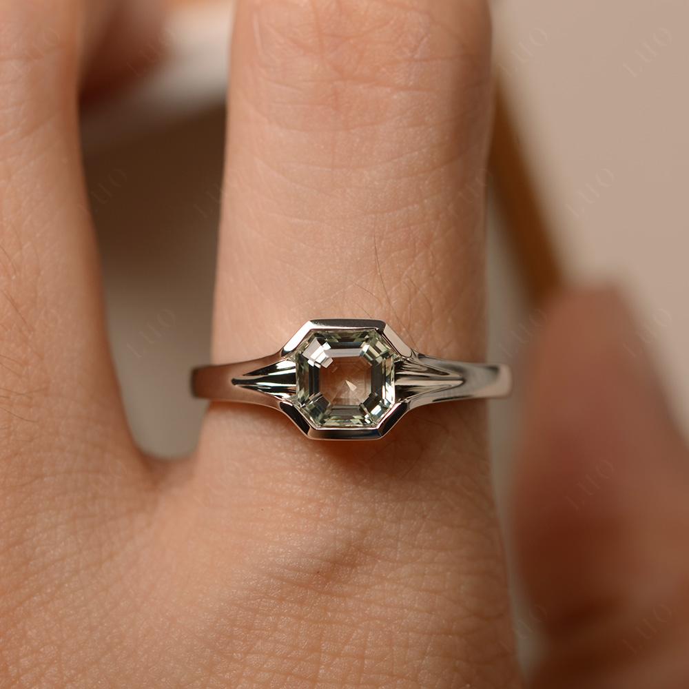 Green Amethyst Bezel Set Engagement Ring - LUO Jewelry
