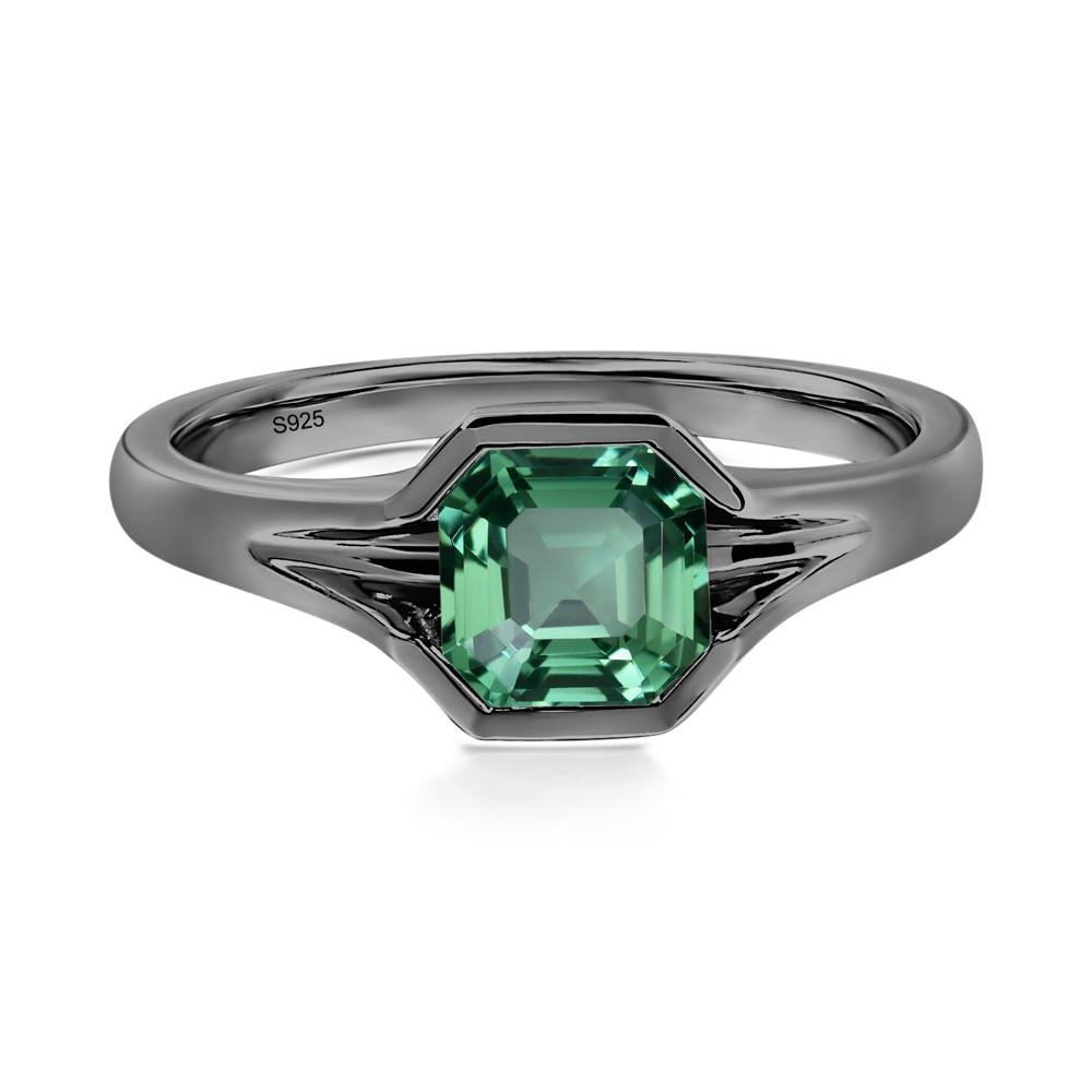 Green Sapphire Bezel Engagement Ring - LUO Jewelry #metal_black finish sterling silver