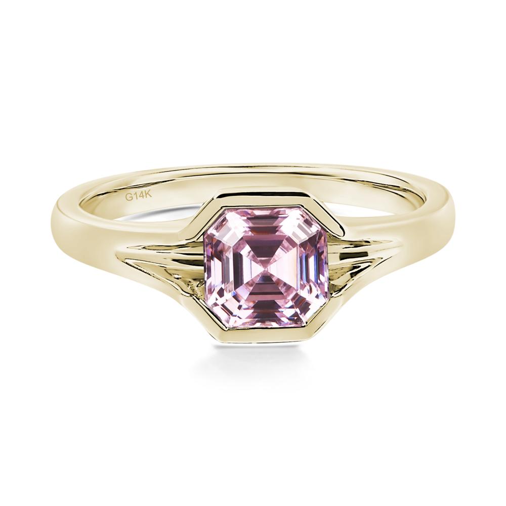 Pink Cubic Zirconia Bezel Engagement Ring - LUO Jewelry #metal_14k yellow gold