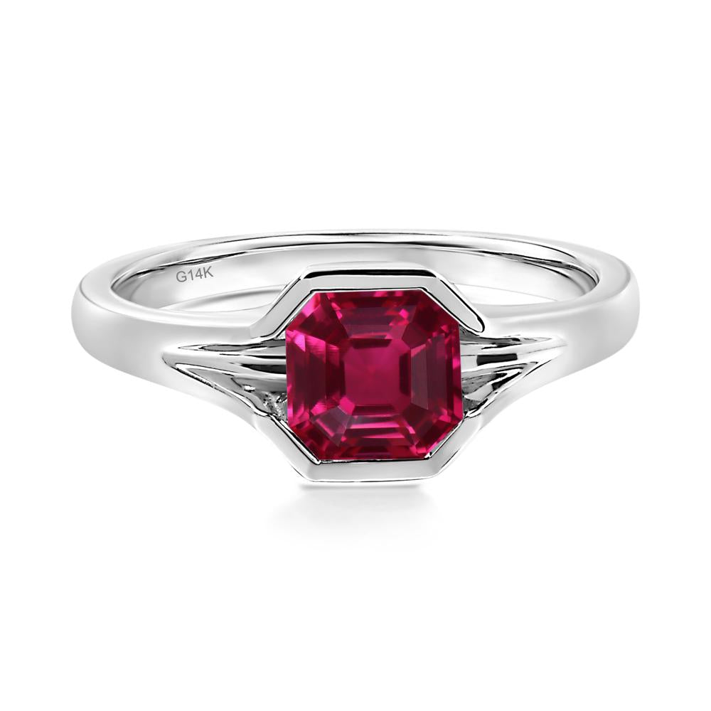 Asscher Cut Ruby Ring - LUO Jewelry #metal_14k white gold
