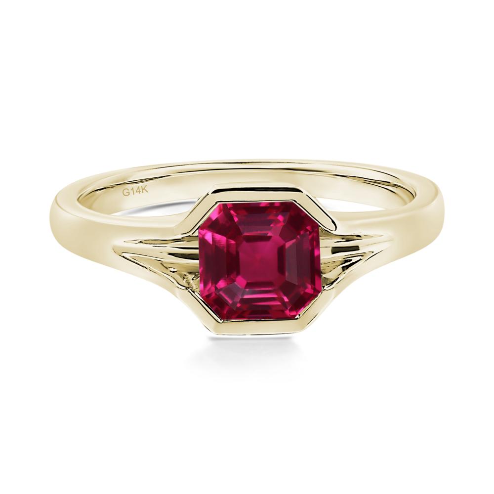 Asscher Cut Ruby Ring - LUO Jewelry #metal_14k yellow gold