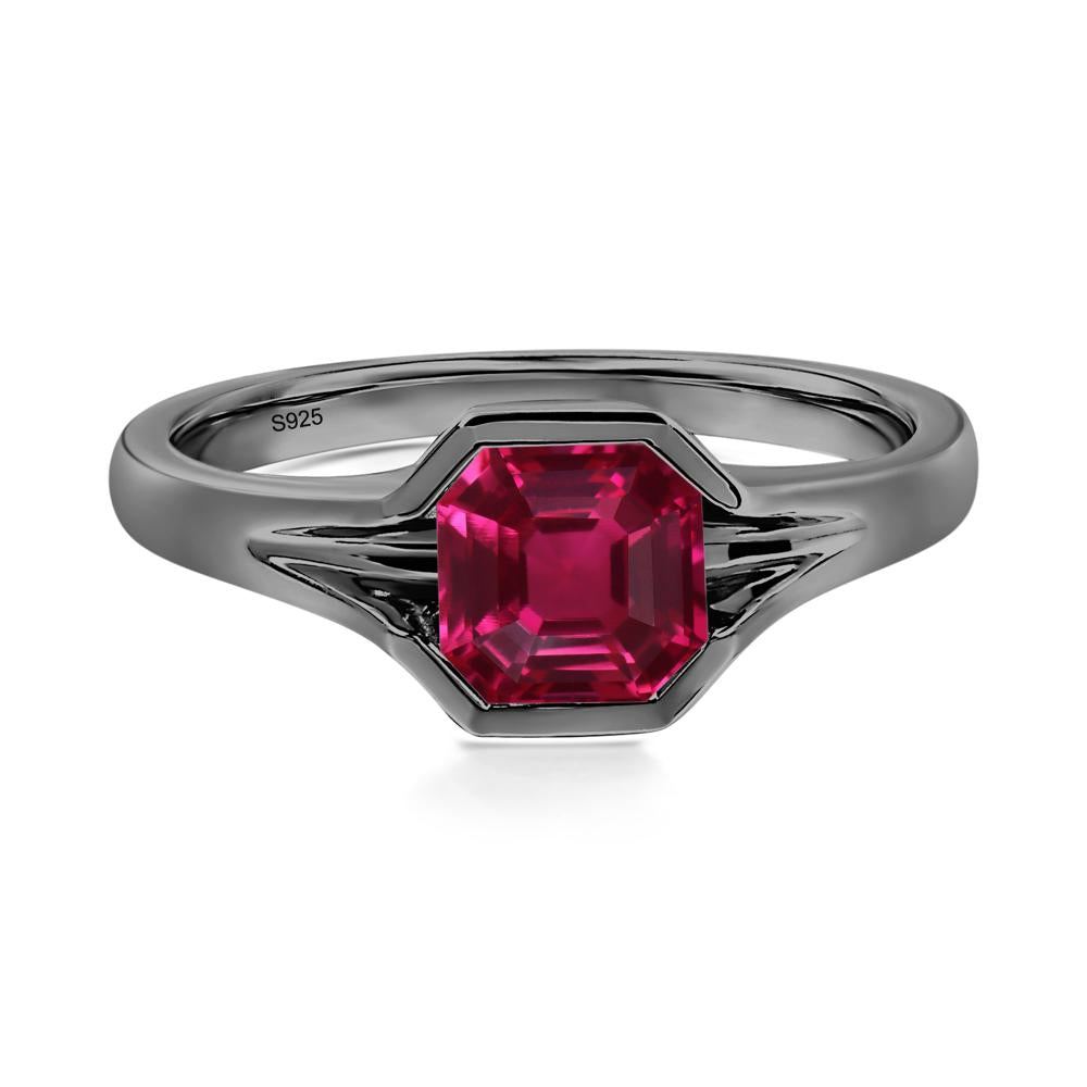 Asscher Cut Ruby Ring - LUO Jewelry #metal_black finish sterling silver