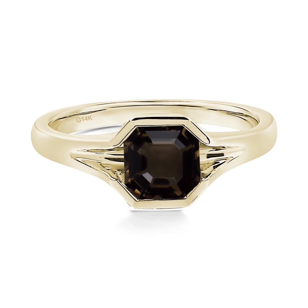 Smoky Quartz Bezel Engagement Ring - LUO Jewelry #metal_14k yellow gold