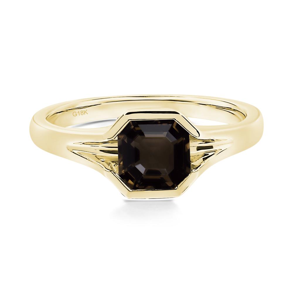 Smoky Quartz Bezel Engagement Ring - LUO Jewelry #metal_18k yellow gold