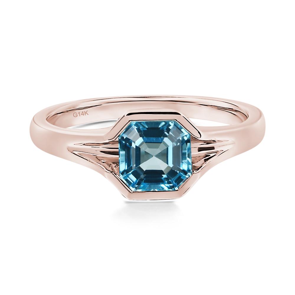Swiss Blue Topaz Bezel Solitaire Ring - LUO Jewelry #metal_14k rose gold