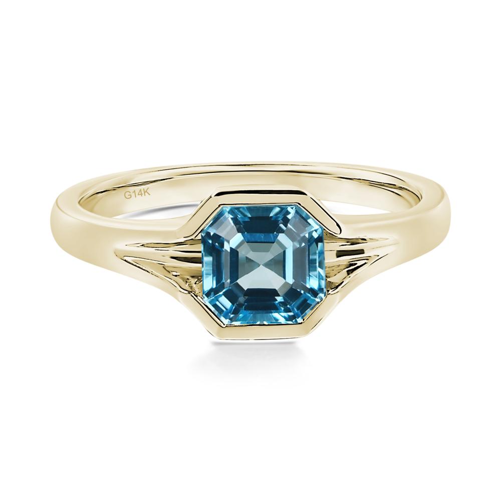 Swiss Blue Topaz Bezel Solitaire Ring - LUO Jewelry #metal_14k yellow gold