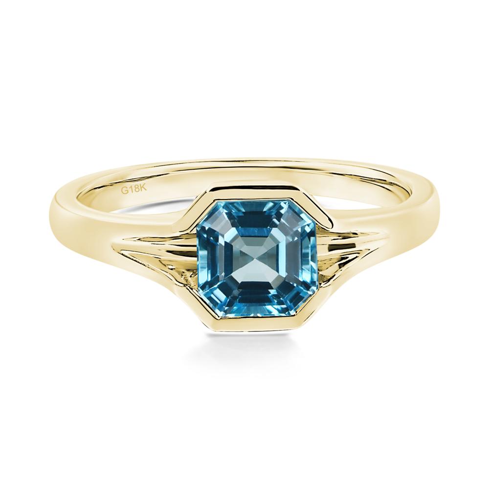 Swiss Blue Topaz Bezel Solitaire Ring - LUO Jewelry #metal_18k yellow gold