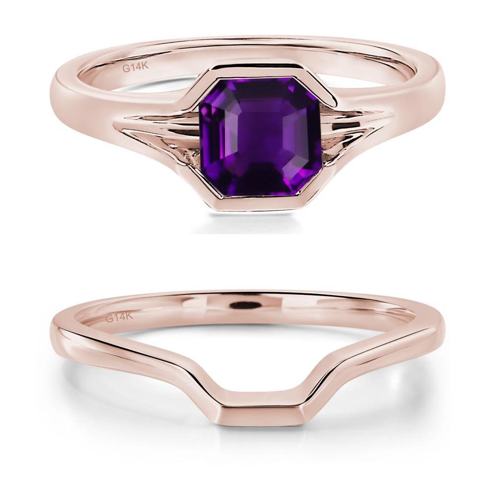 Amethyst Bezel Set Engagement Ring - LUO Jewelry #metal_14k rose gold