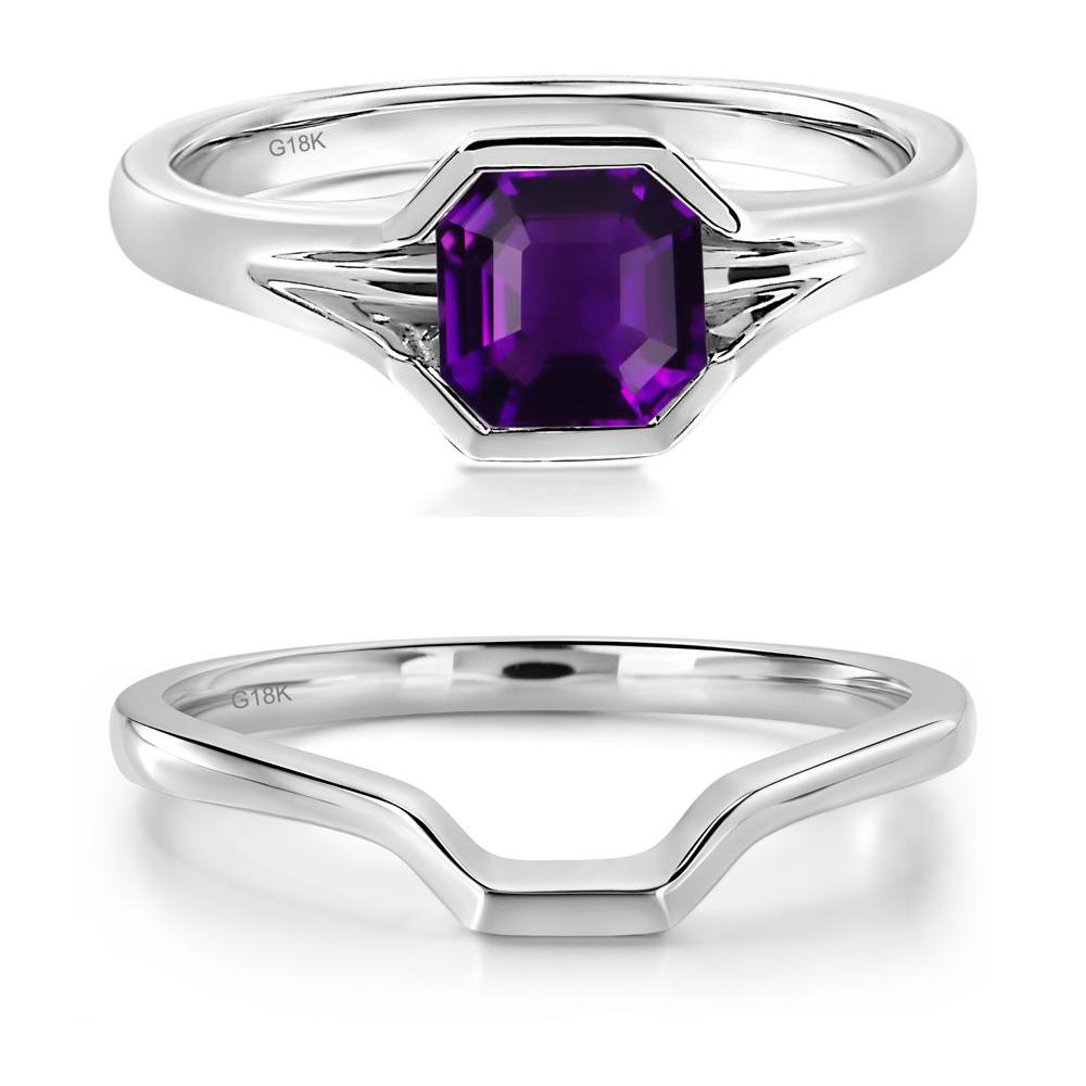 Amethyst Bezel Set Engagement Ring - LUO Jewelry #metal_18k white gold
