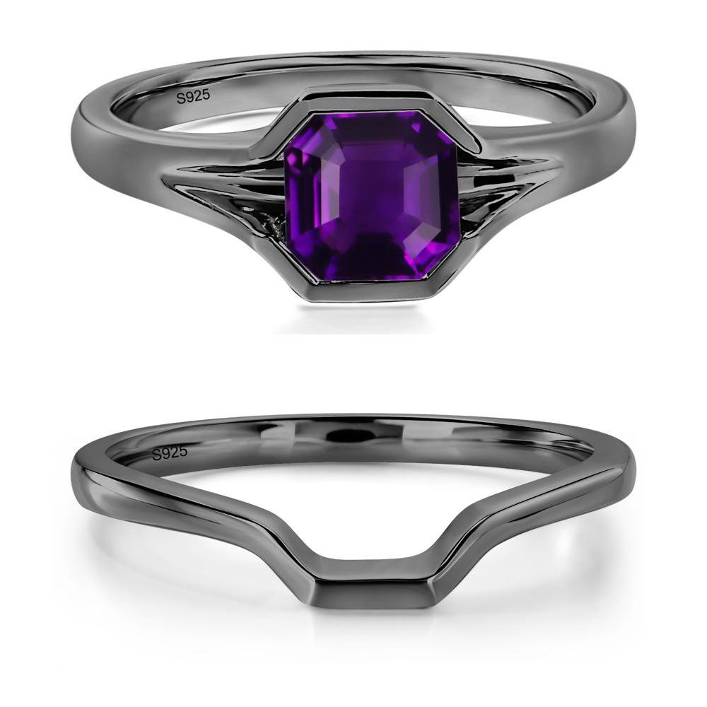 Amethyst Bezel Set Engagement Ring - LUO Jewelry #metal_black finish sterling silver