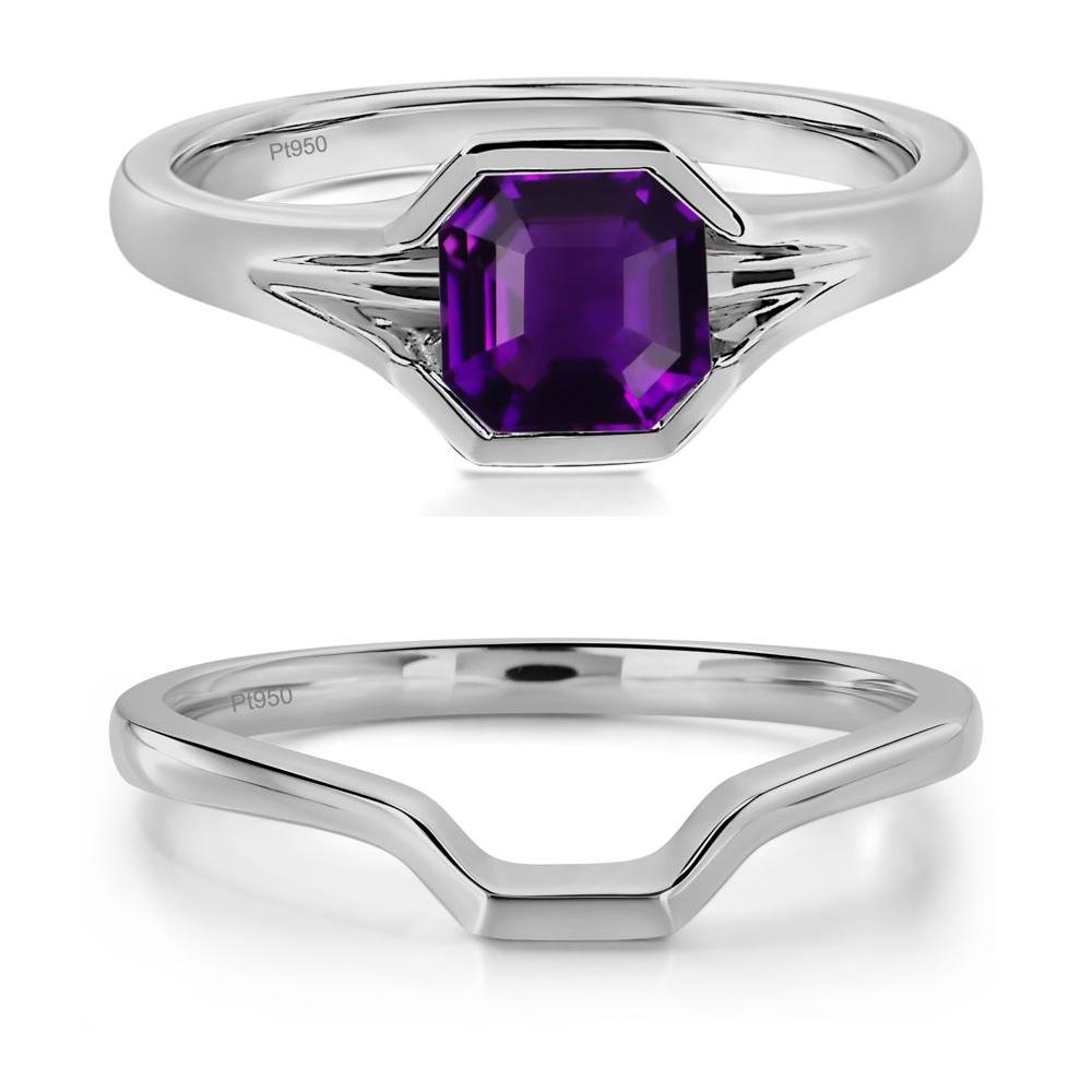Amethyst Bezel Set Engagement Ring - LUO Jewelry #metal_platinum