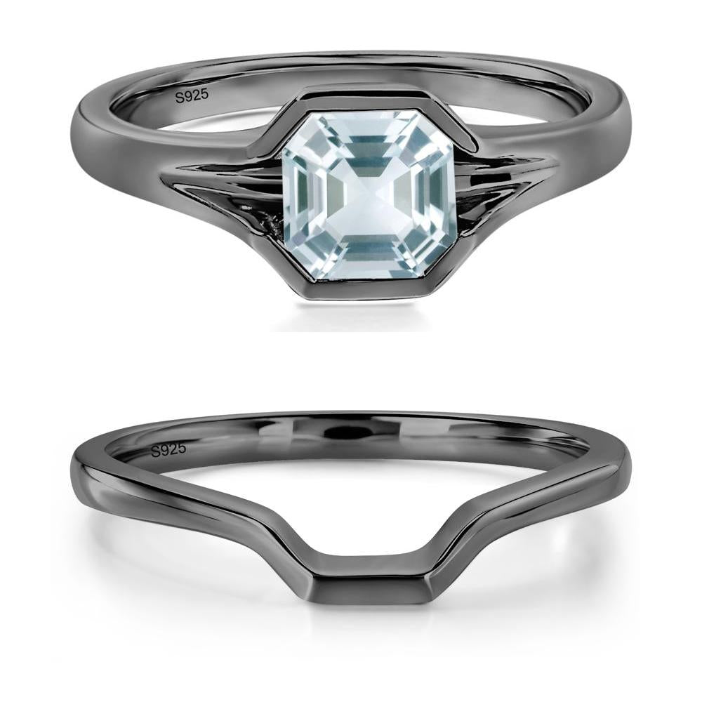 Aquamarine Bezel Engagement Ring - LUO Jewelry #metal_black finish sterling silver