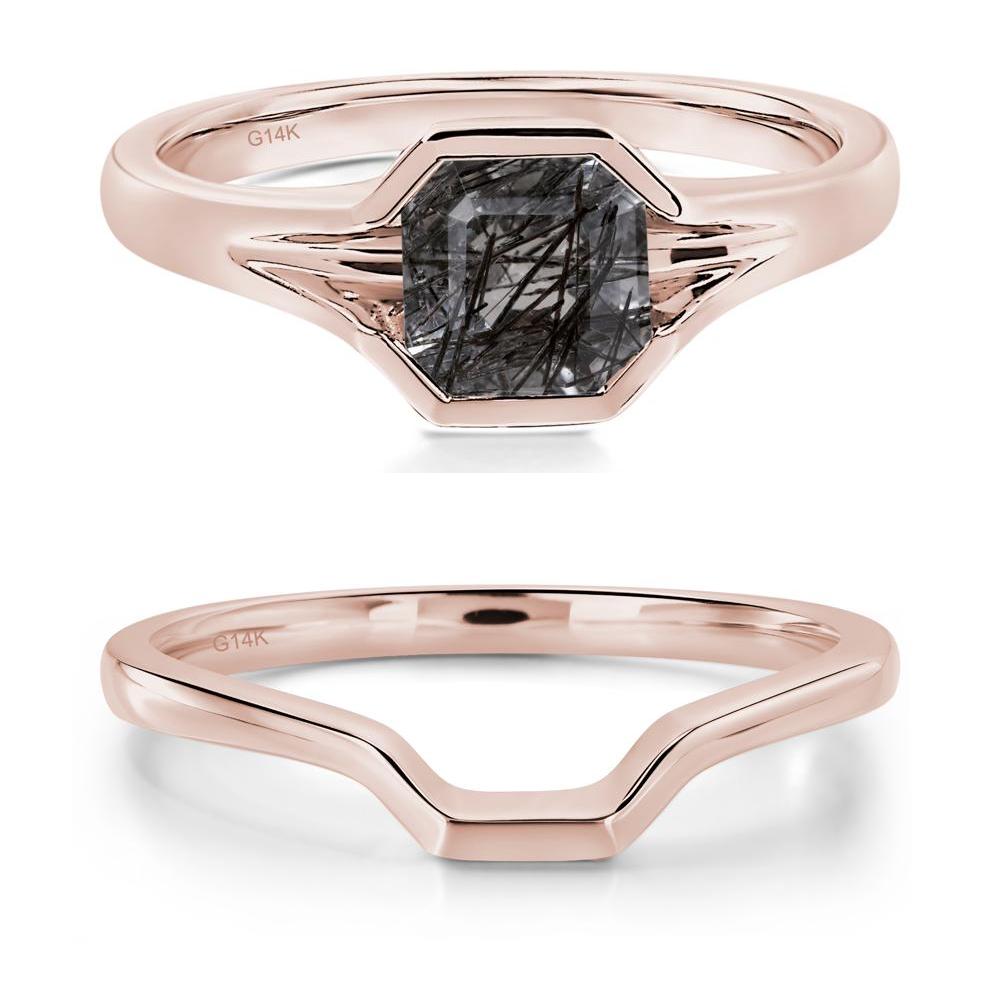 Black Rutilated Quartz Bezel Solitaire Ring - LUO Jewelry #metal_14k rose gold