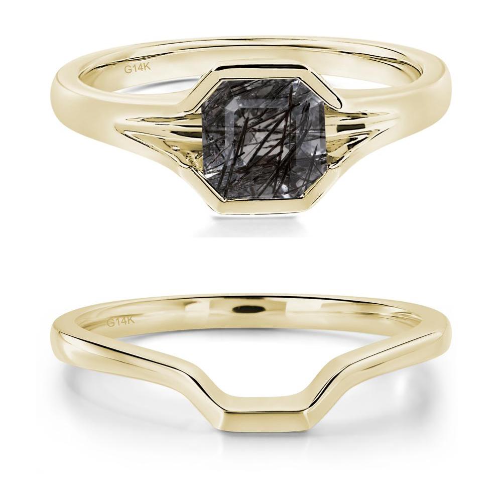 Black Rutilated Quartz Bezel Solitaire Ring - LUO Jewelry #metal_14k yellow gold