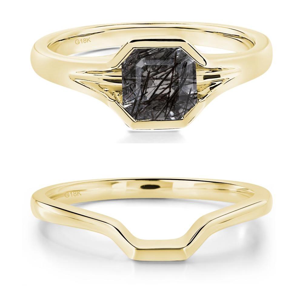 Black Rutilated Quartz Bezel Solitaire Ring - LUO Jewelry #metal_18k yellow gold