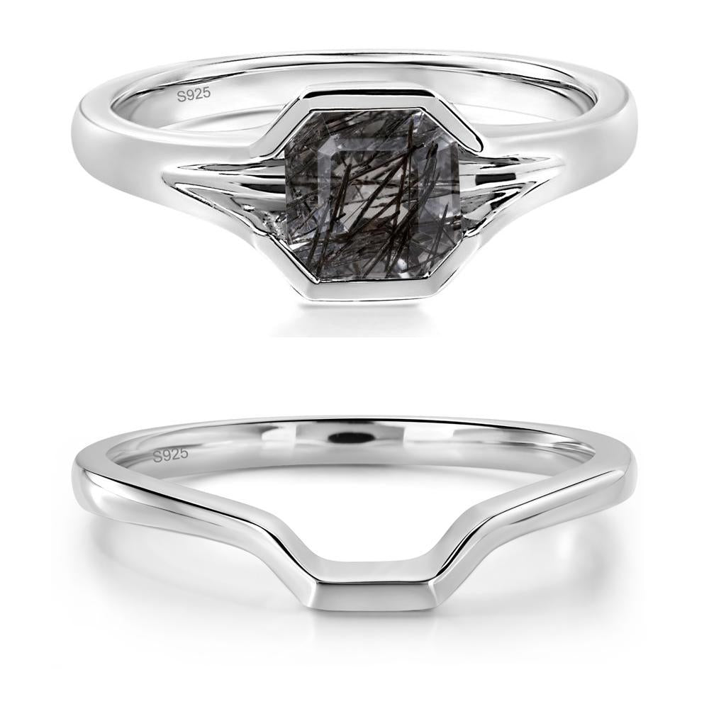 Black Rutilated Quartz Bezel Solitaire Ring - LUO Jewelry #metal_sterling silver