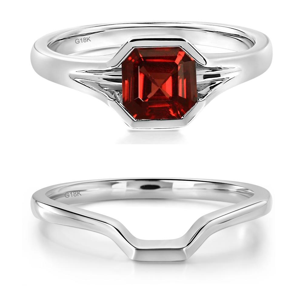 Asscher Cut Garnet Ring - LUO Jewelry #metal_18k white gold