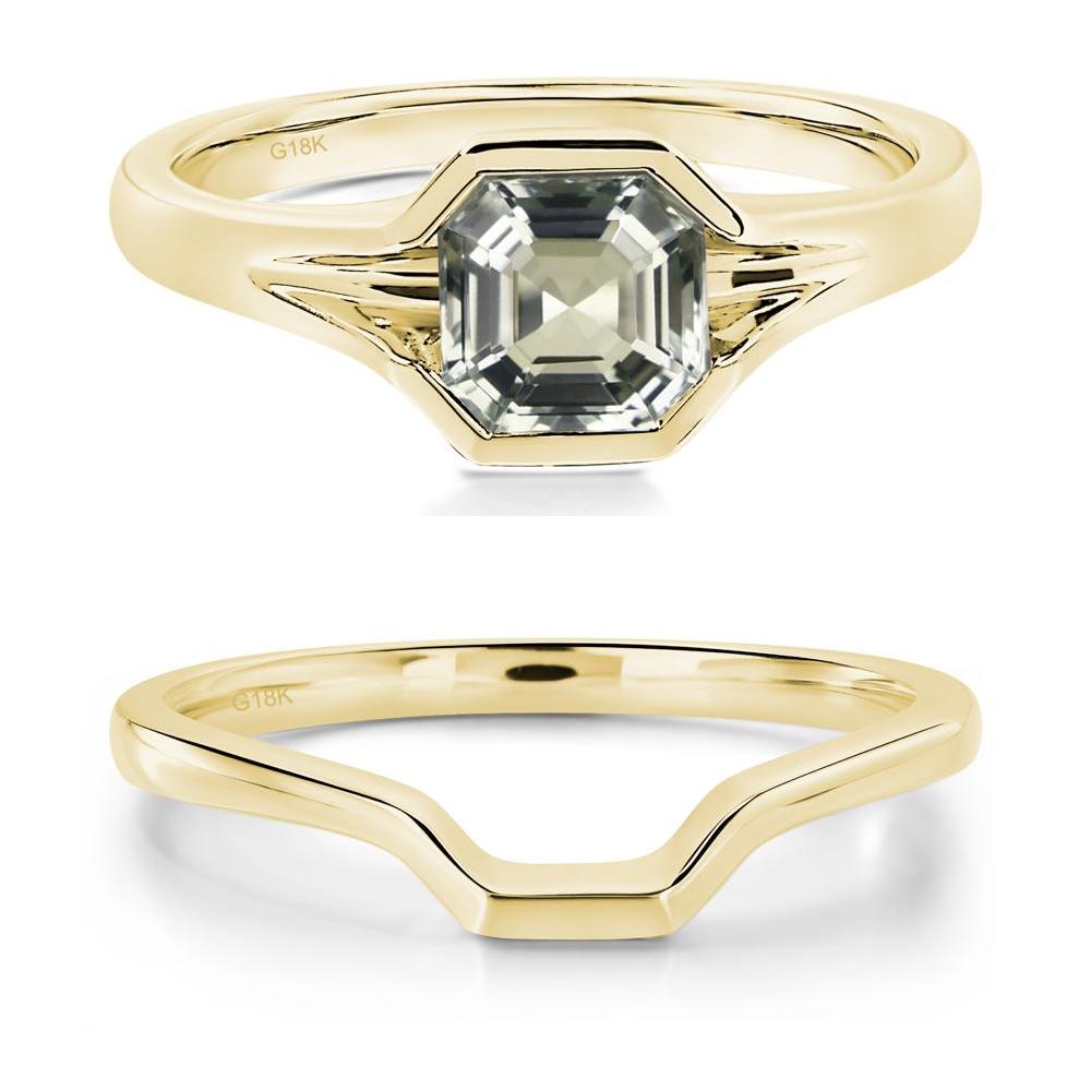 Green Amethyst Bezel Set Engagement Ring - LUO Jewelry #metal_18k yellow gold