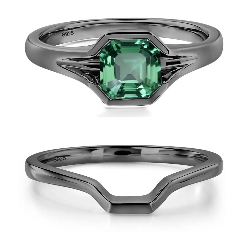 Green Sapphire Bezel Engagement Ring - LUO Jewelry #metal_black finish sterling silver