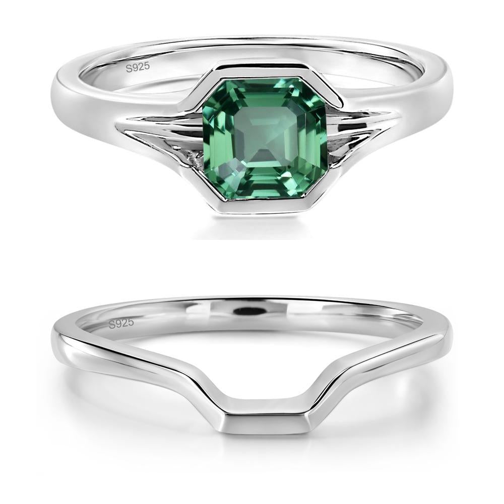Green Sapphire Bezel Engagement Ring - LUO Jewelry #metal_sterling silver