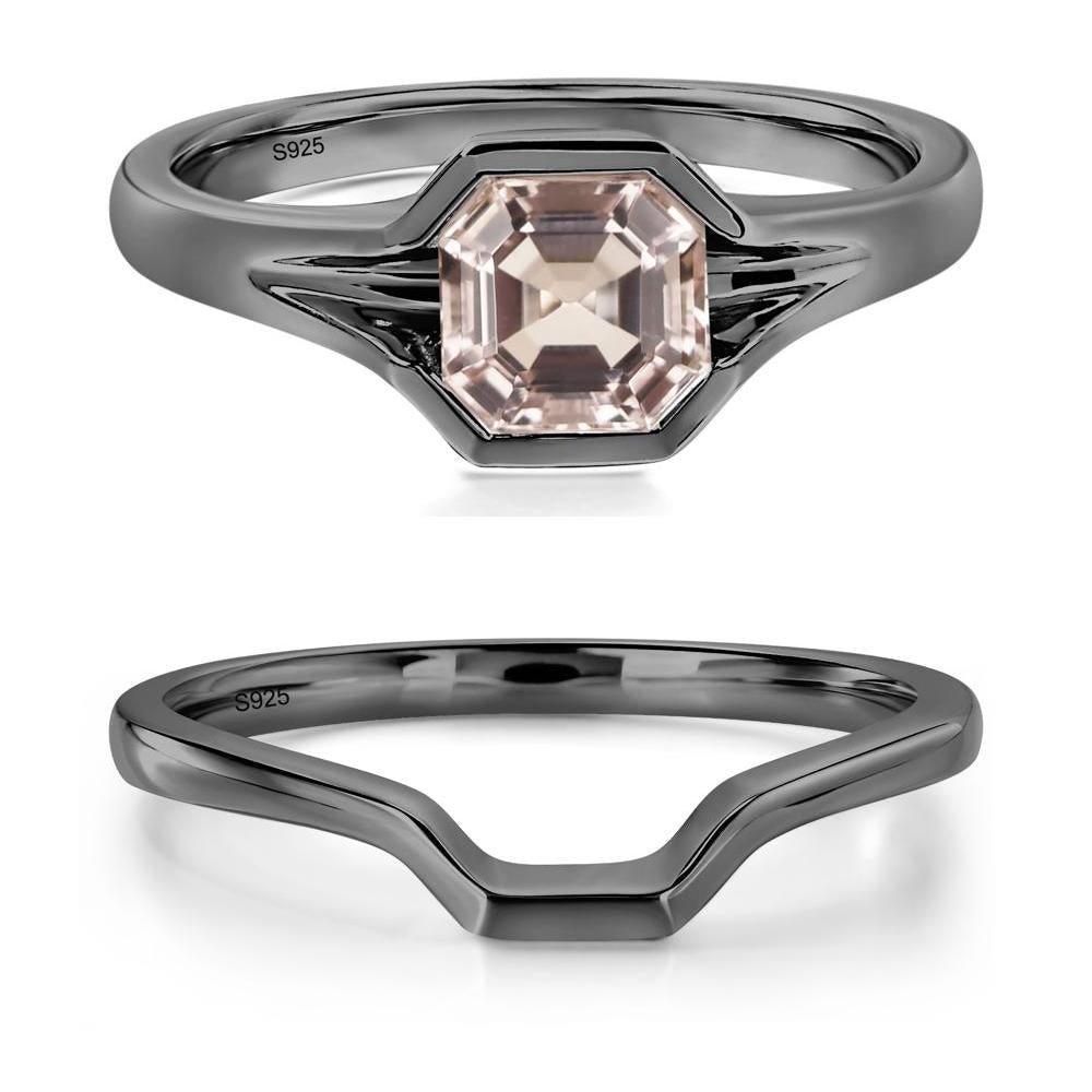 Morganite Bezel Set Engagement Ring - LUO Jewelry #metal_black finish sterling silver