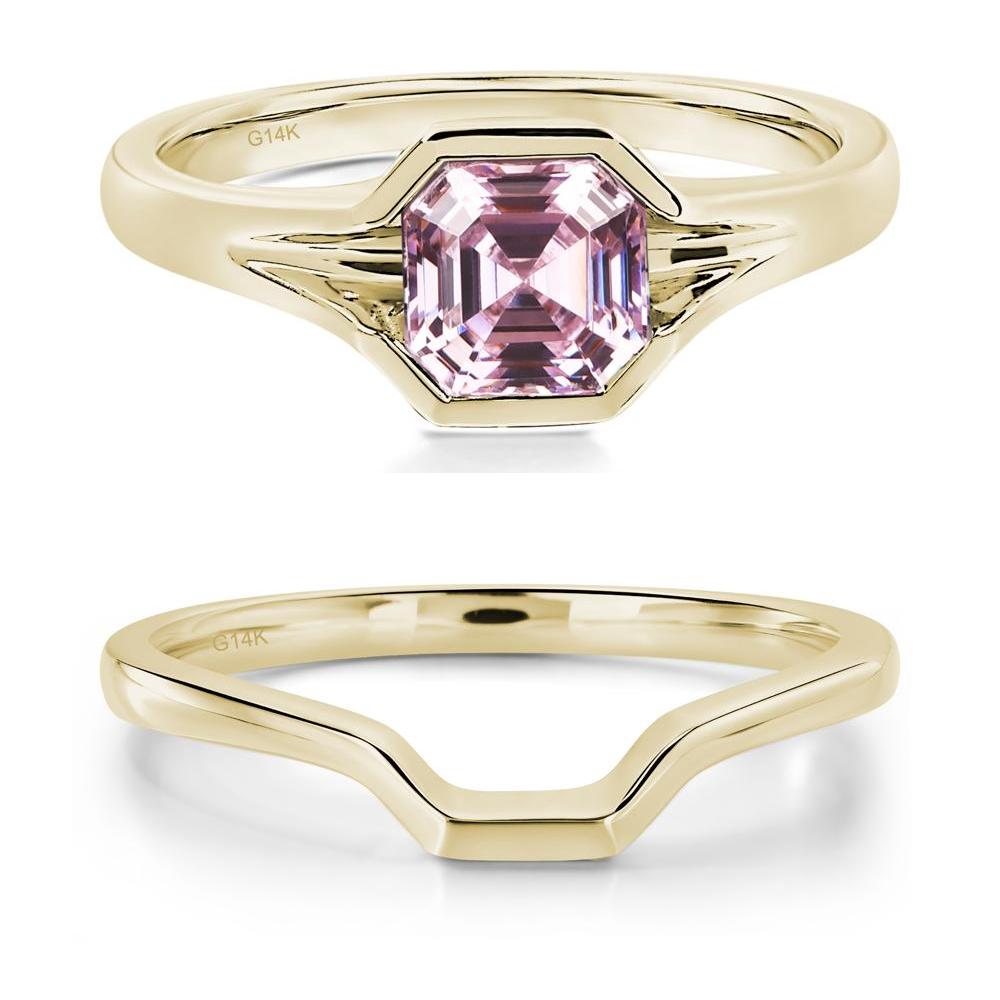 Pink Cubic Zirconia Bezel Engagement Ring - LUO Jewelry #metal_14k yellow gold