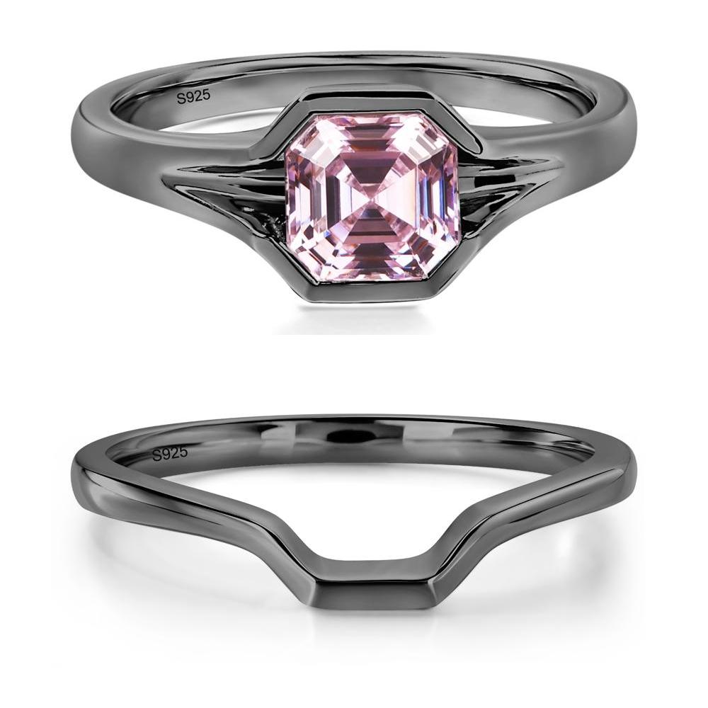 Pink Cubic Zirconia Bezel Engagement Ring - LUO Jewelry #metal_black finish sterling silver